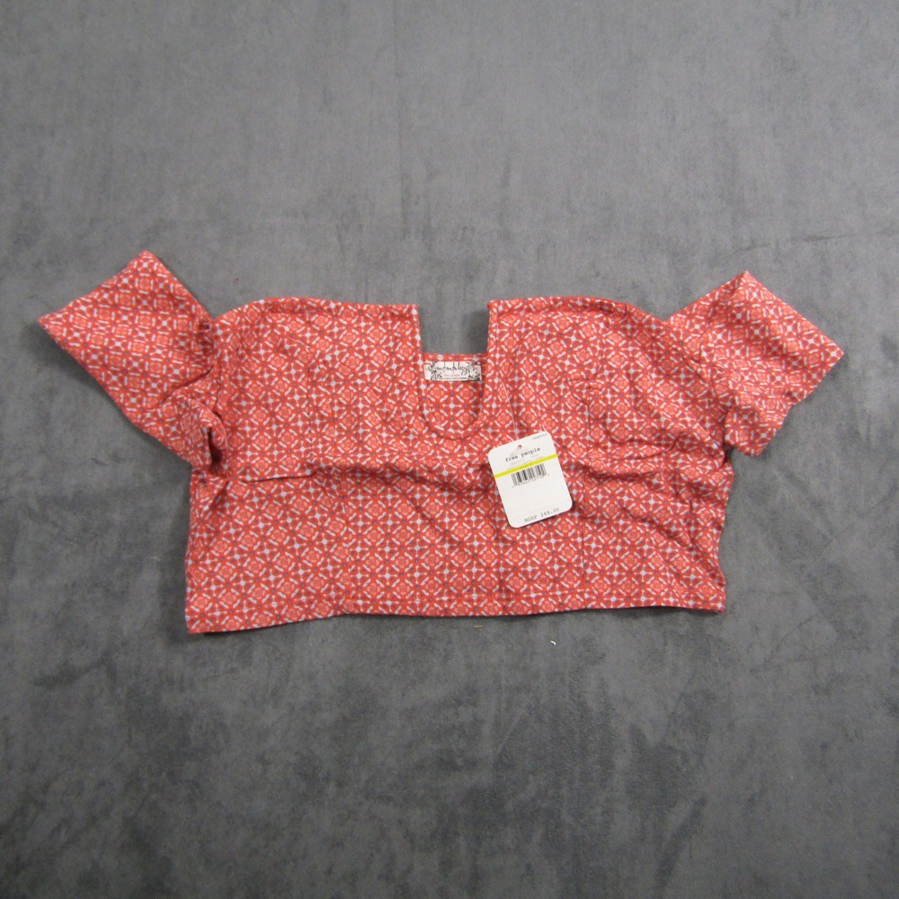 Free People Crop Top Womens M Red Vermillionette Combo Off Shoulder OB925057